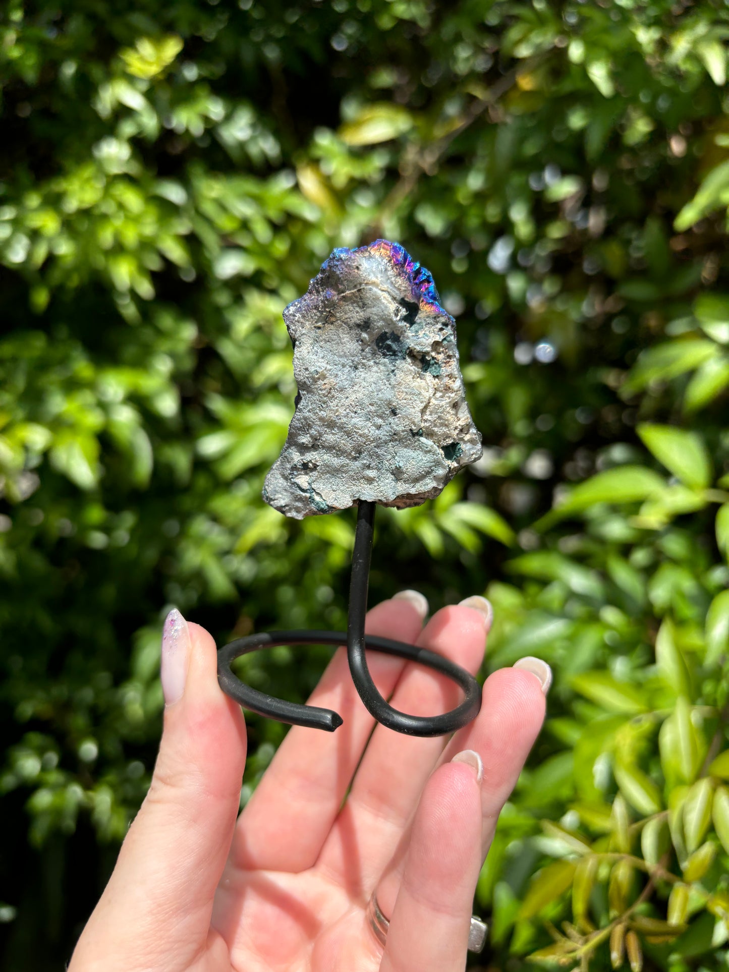 Titanium Aura Quartz Cluster On Metal Stand C