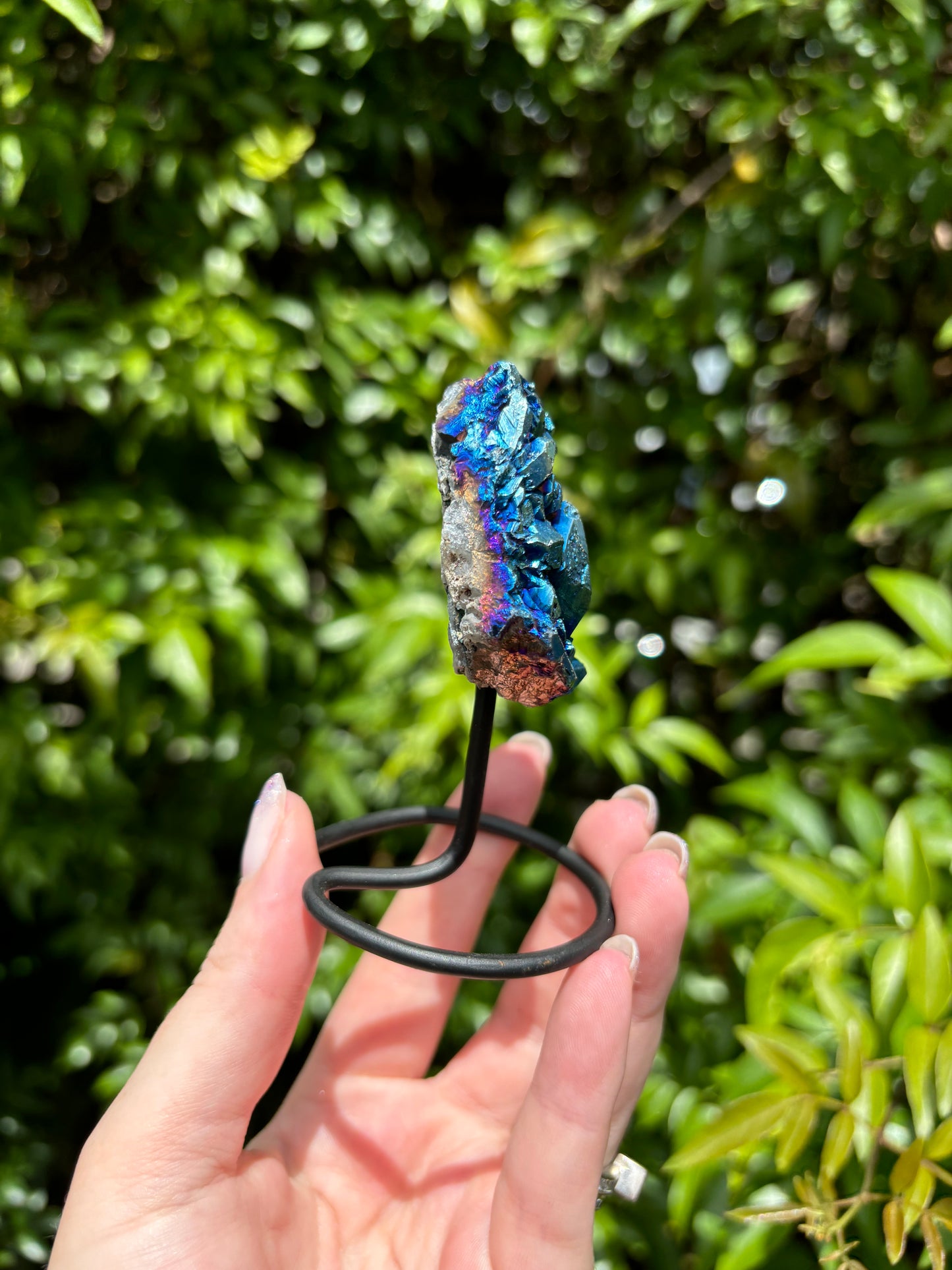 Titanium Aura Quartz Cluster On Metal Stand C