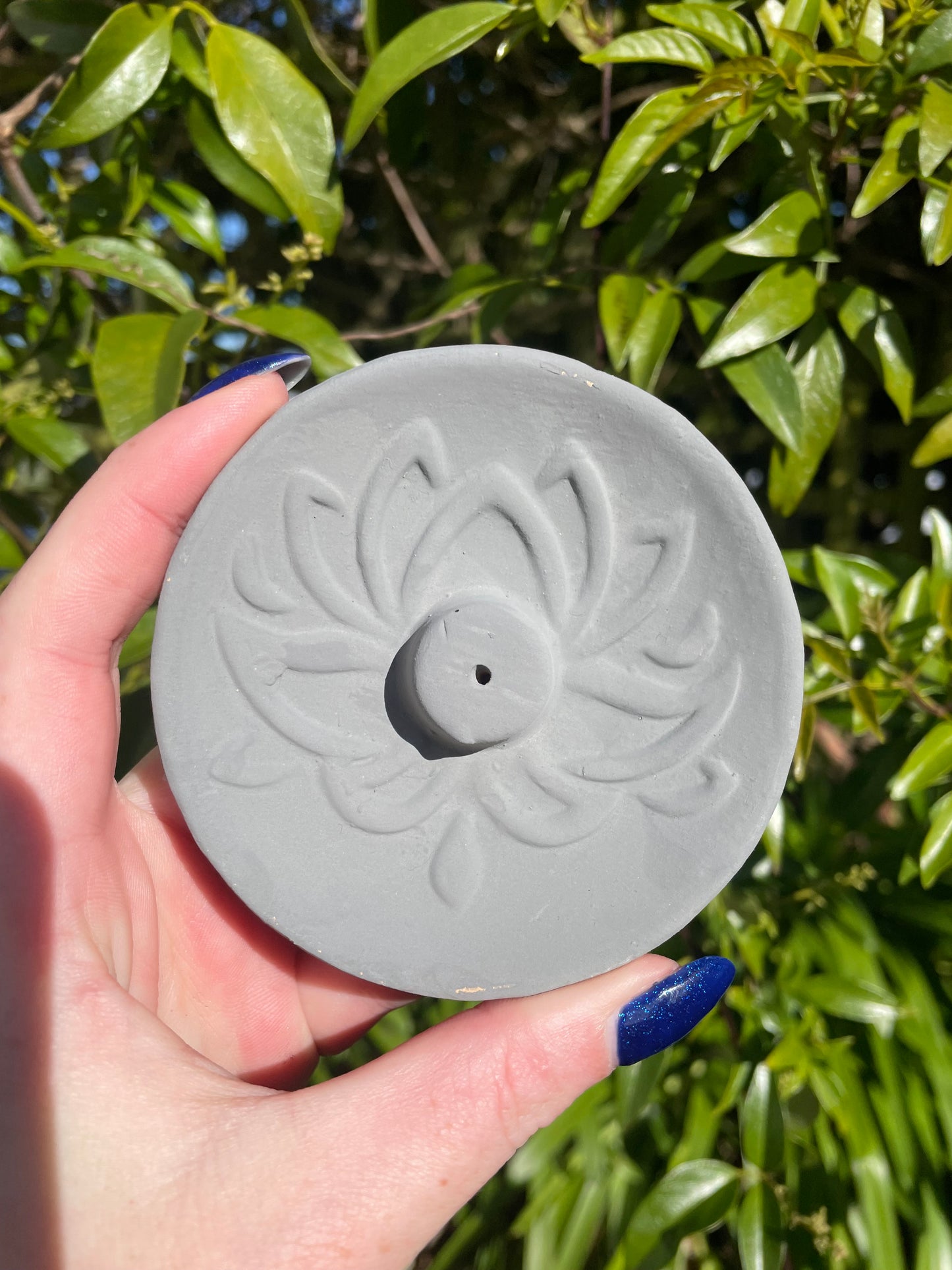 Grey Lotus Terracotta Incense Plate