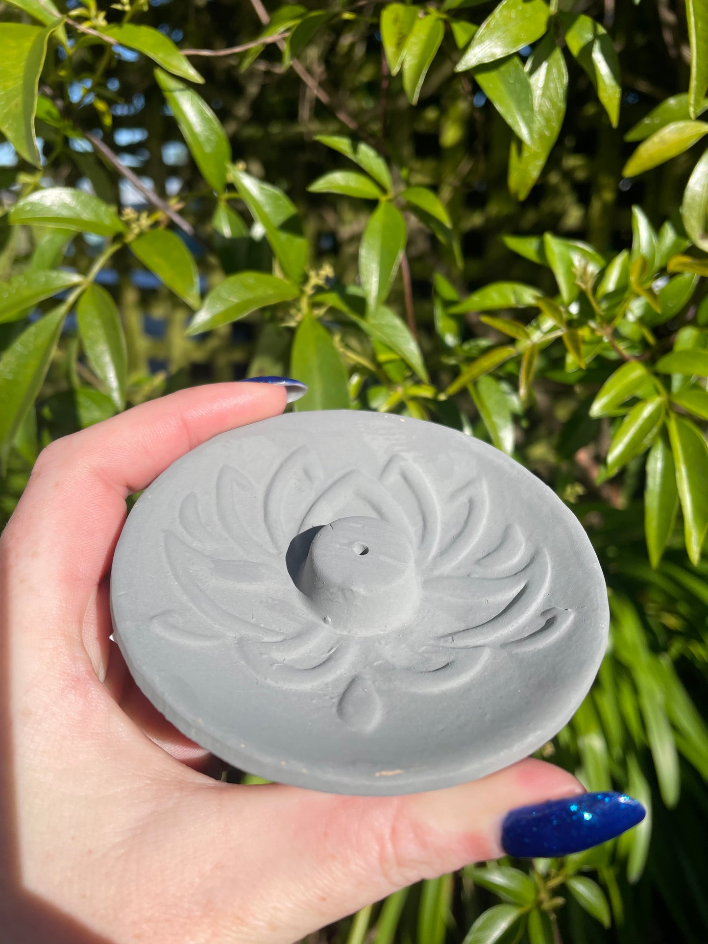 Grey Lotus Terracotta Incense Plate