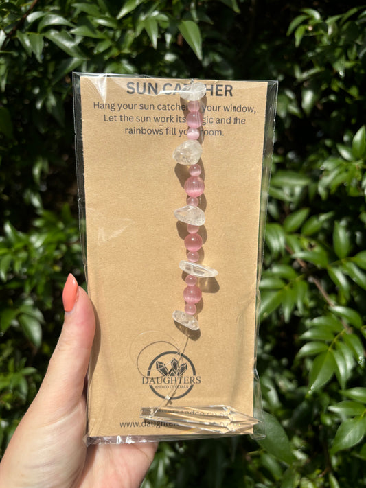 Pink Cats Eye & Clear Quartz | Point Sun Catcher