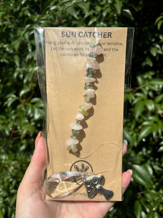 Rose Quartz & Prehnite | Tear Drop Sun Catcher