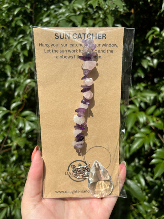 Rose Quartz & Amethyst | Tear Drop Sun Catcher