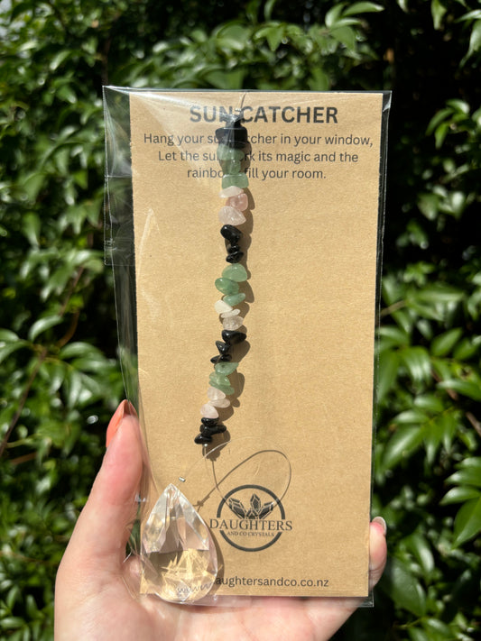 Black Obsidian, Green Aventurine & Rose Quartz | Tear Drop Sun Catcher