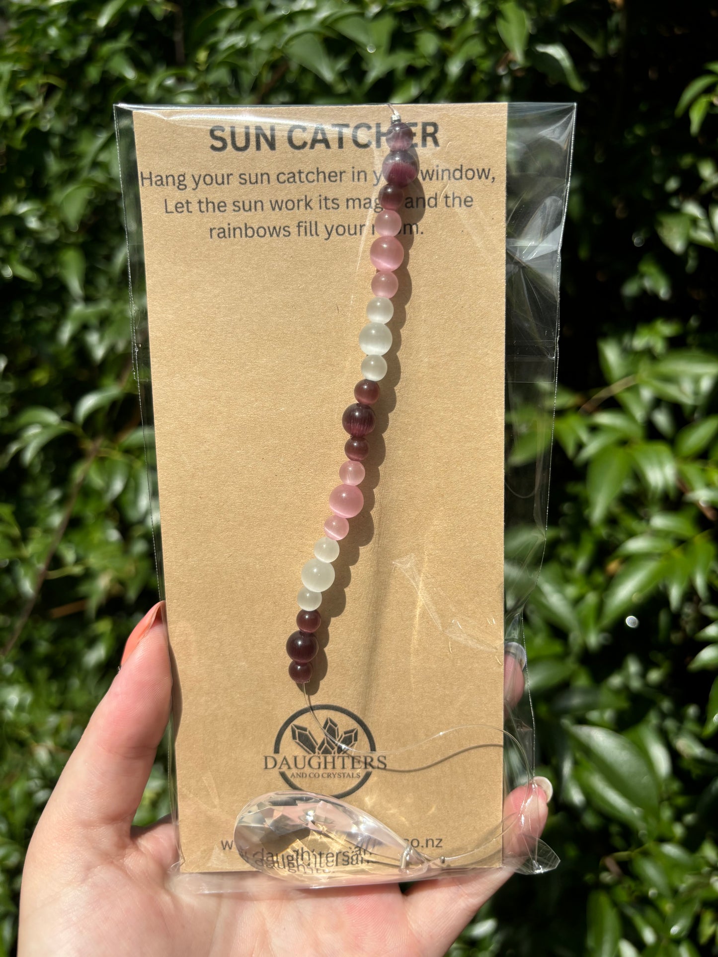 White, Pink & Burgundy Cats Eye | Tear Drop Sun Catcher