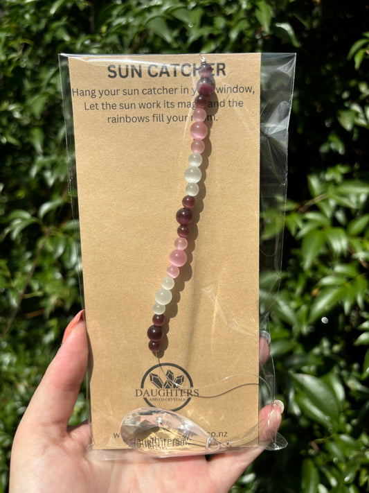 White, Pink & Burgundy Cats Eye | Tear Drop Sun Catcher