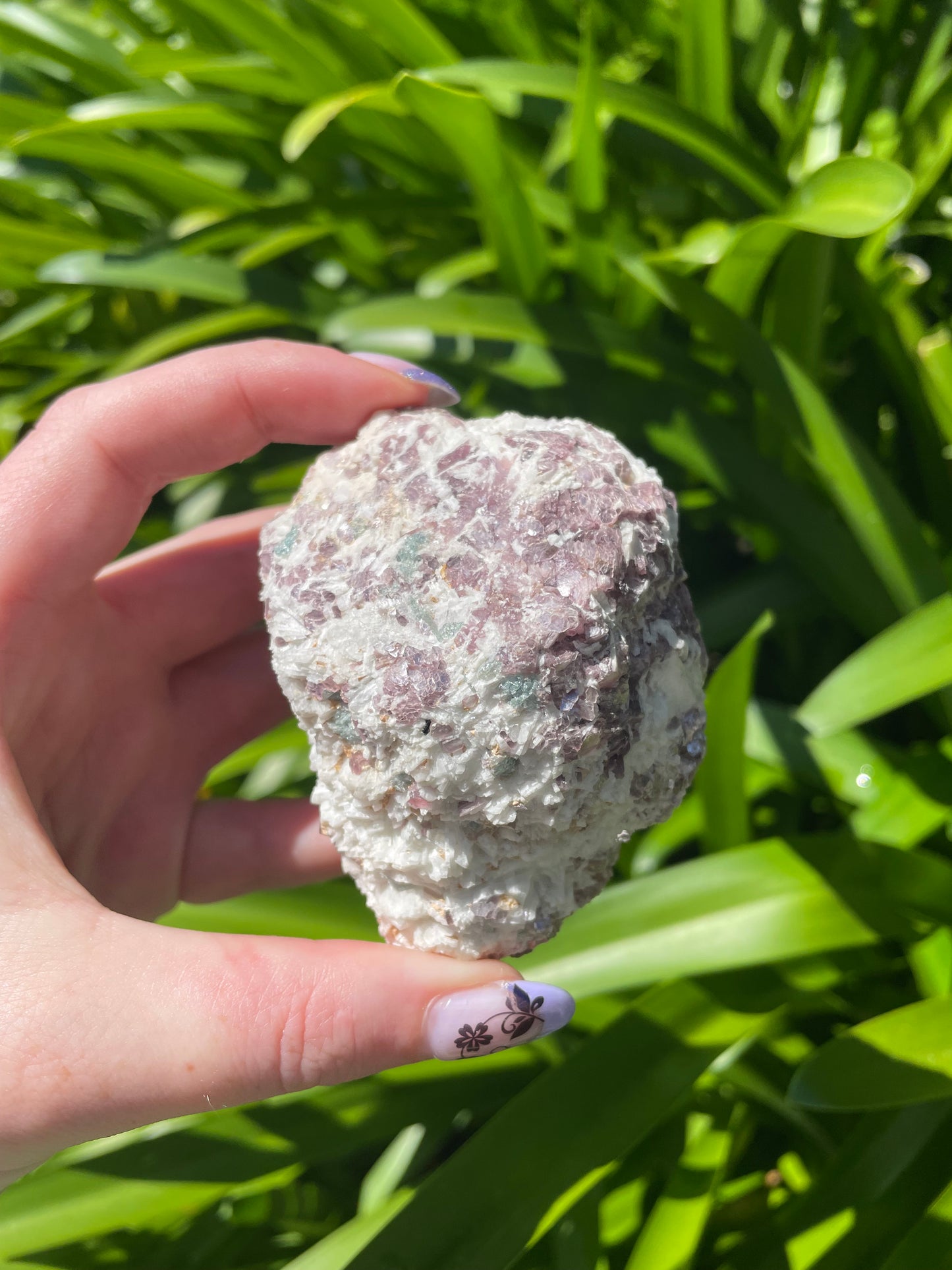 Lepidolite Rough Piece with Green Tourmaline