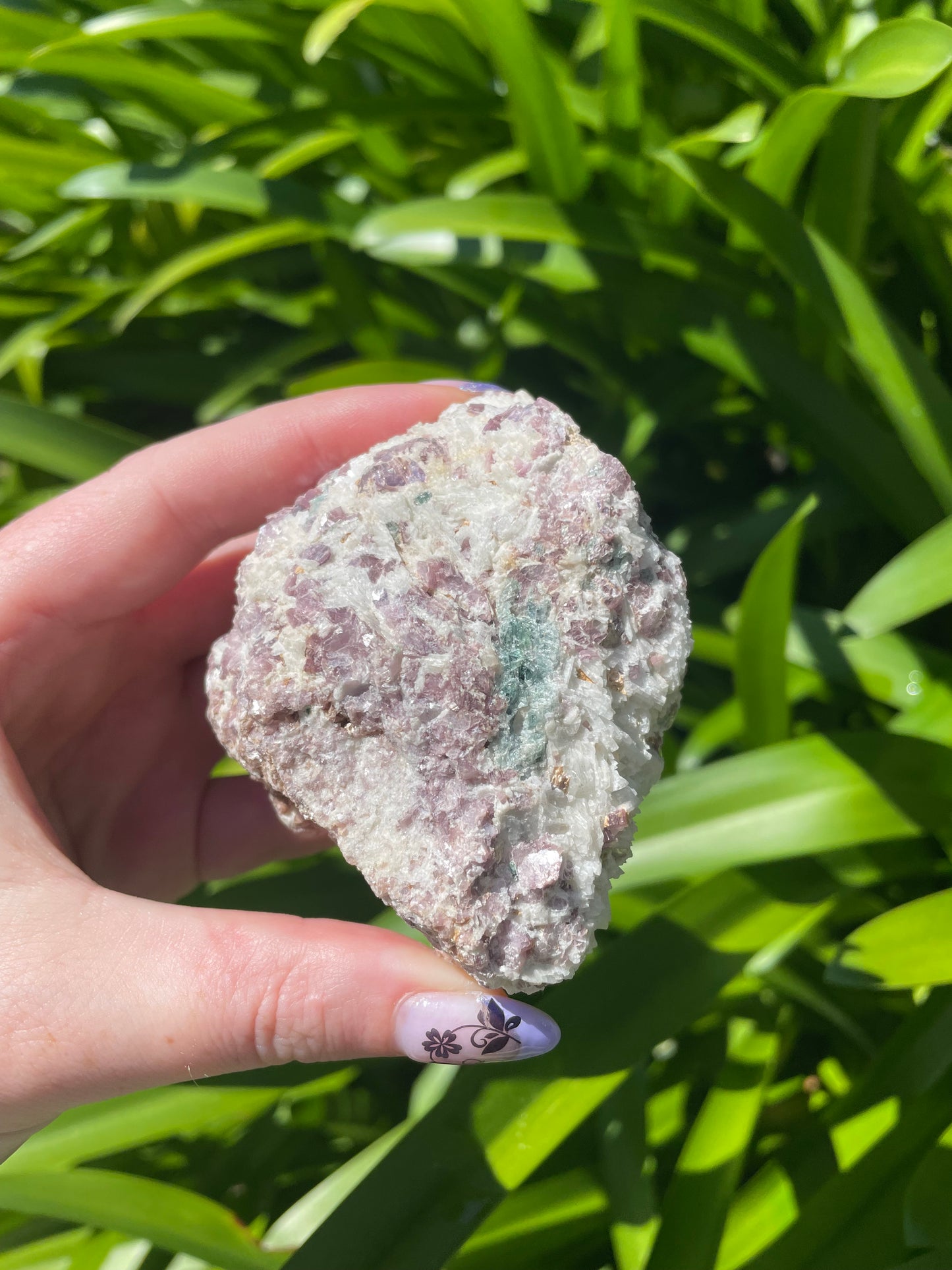 Lepidolite Rough Piece with Green Tourmaline