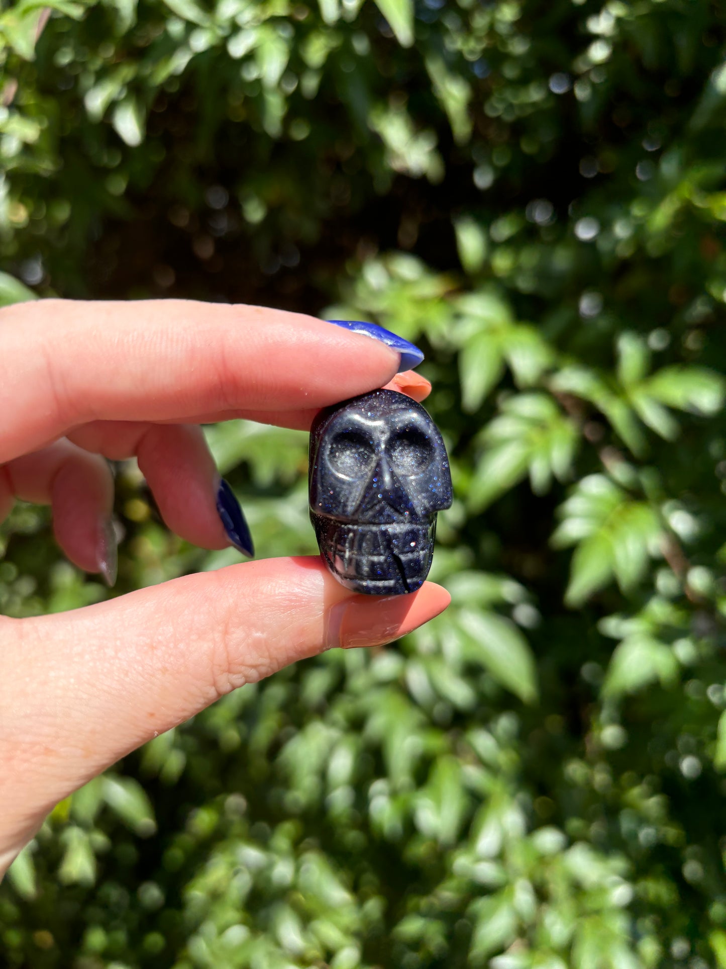 Blue Goldstone Skull With Hole