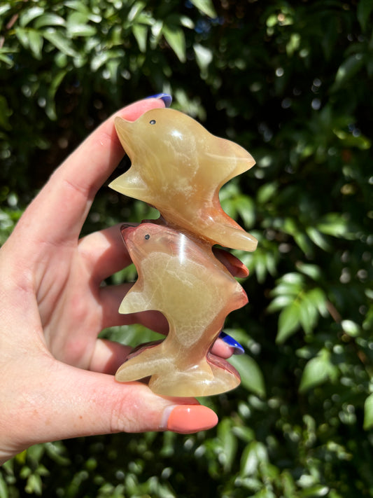 Banded Calcite Twin Dolphin