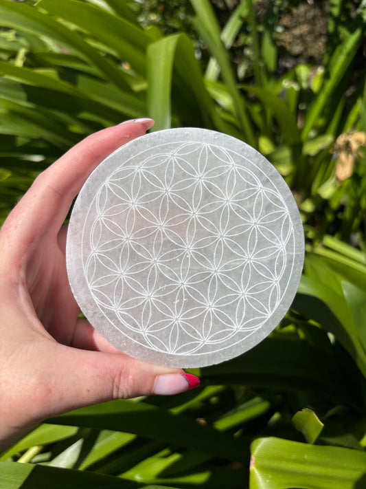 Flower Of Life Selenite Charging Plate