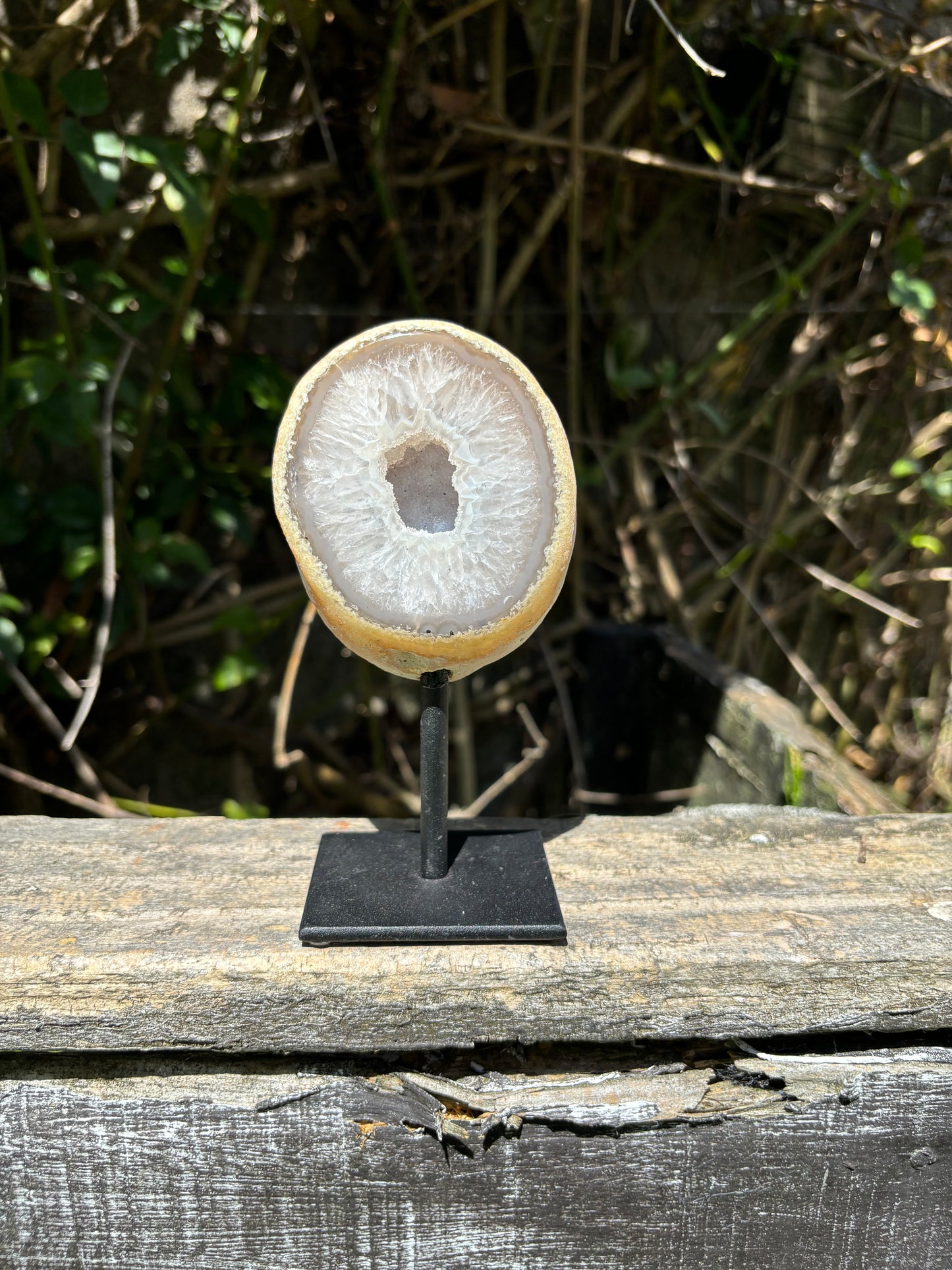 Natural Agate Geode On Metal Stand A