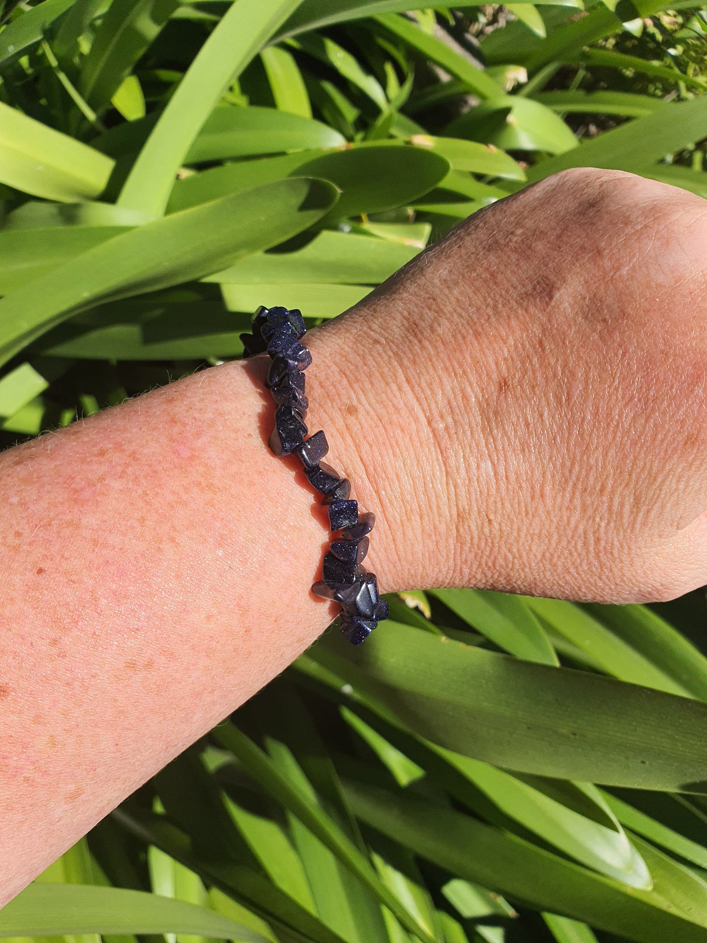 Blue Goldstone Crystal Chip Bracelet