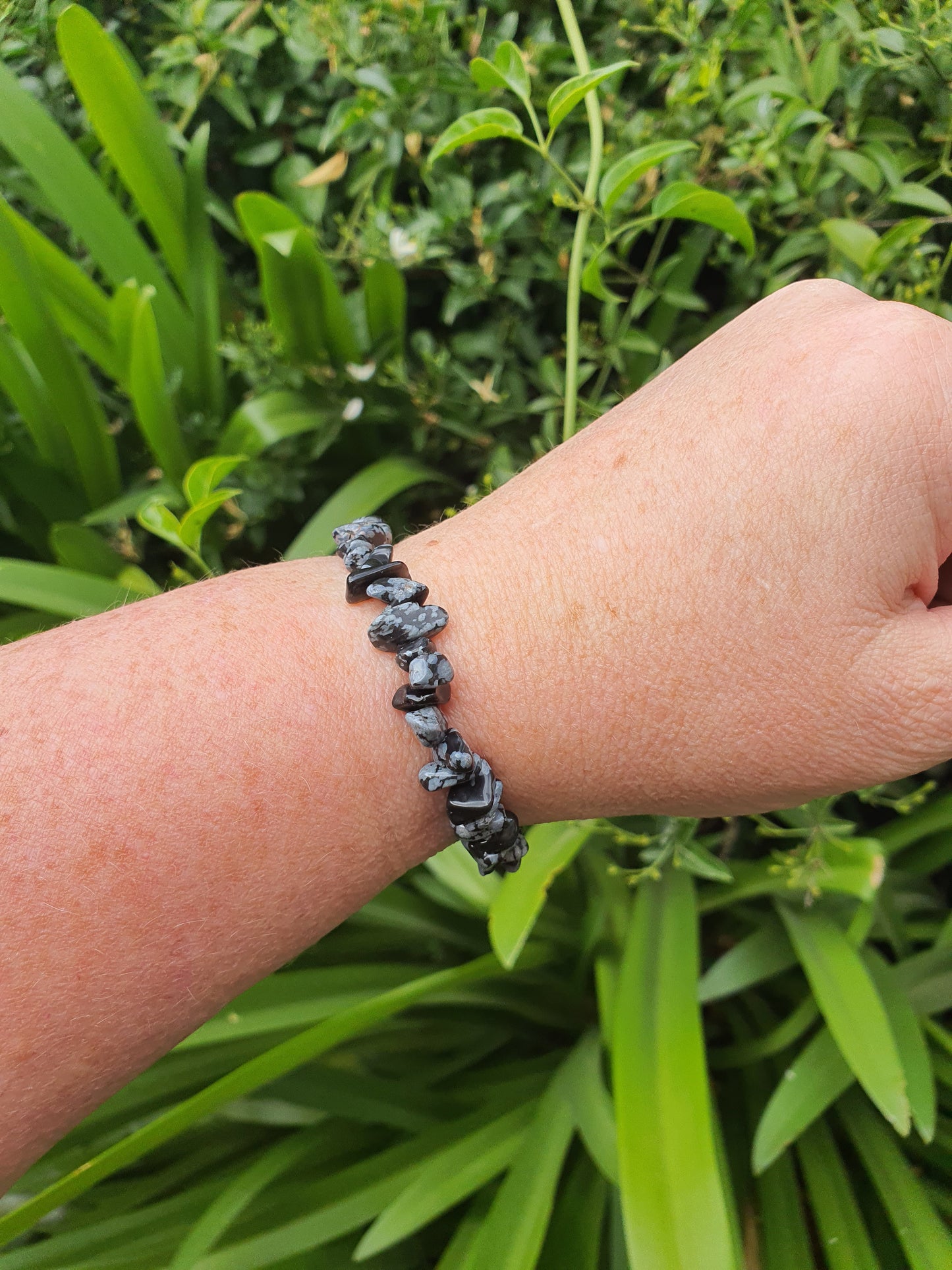 Snowflake Obsidian Crystal Chip Bracelet 