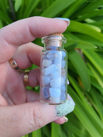 Blue Chalcedony Crystal Chip Bottle