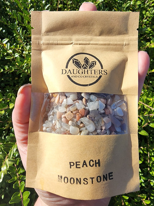 Peach Moonstone Crystal Chip 100 gms Bag