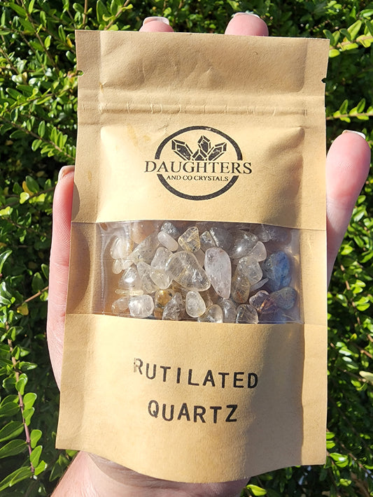 Rutilated Quartz Crystal Chip 100 gms Bag