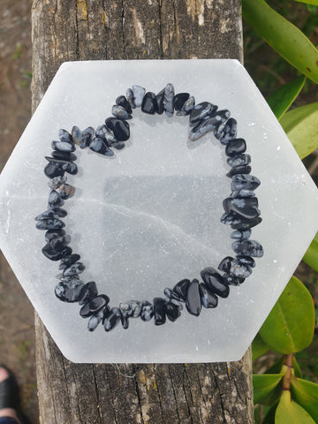 Snowflake Obsidian Crystal Chip Bracelet 