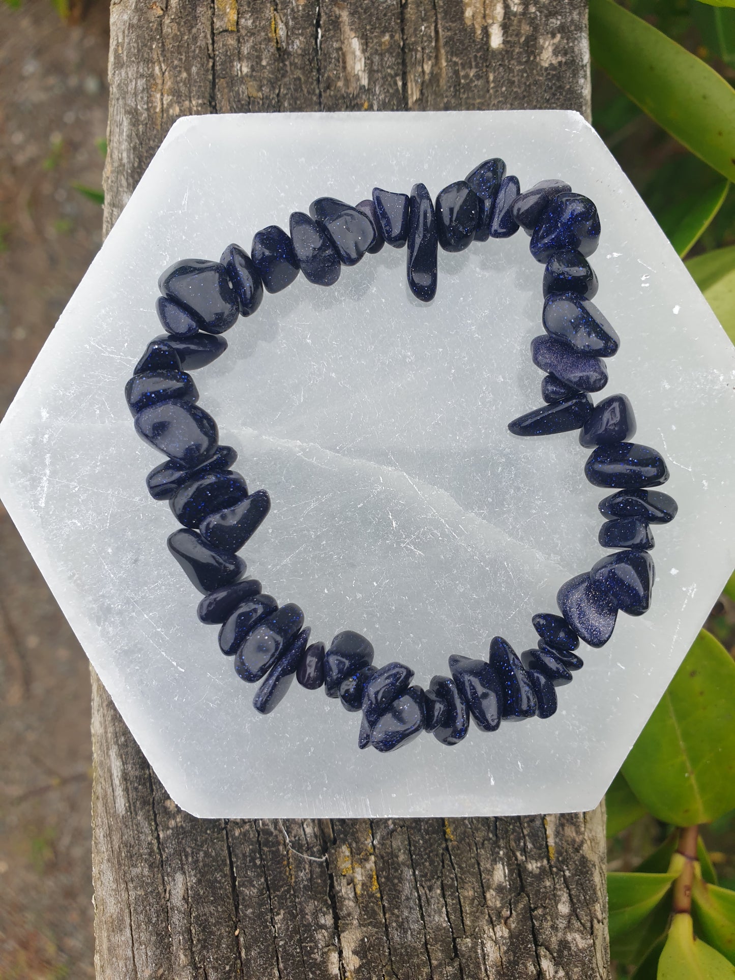 Blue Goldstone Crystal Chip Bracelet