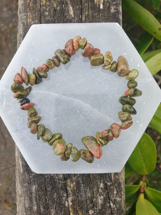 Unakite Crystal Chip Bracelet