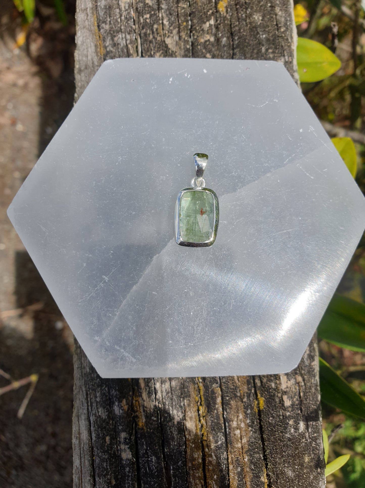 Green Kyanite | Rose Cut Sterling Silver Pendant A