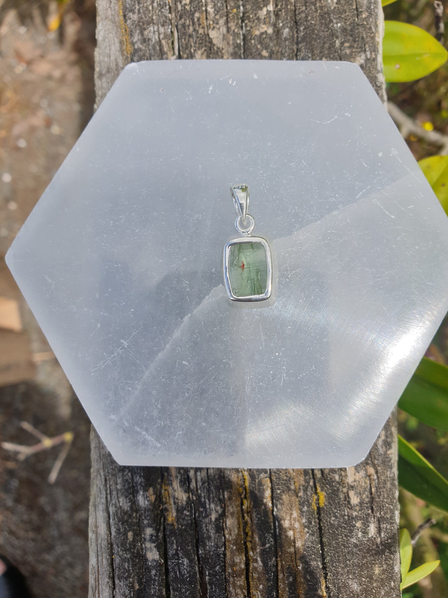 Green Kyanite | Rose Cut Sterling Silver Pendant A