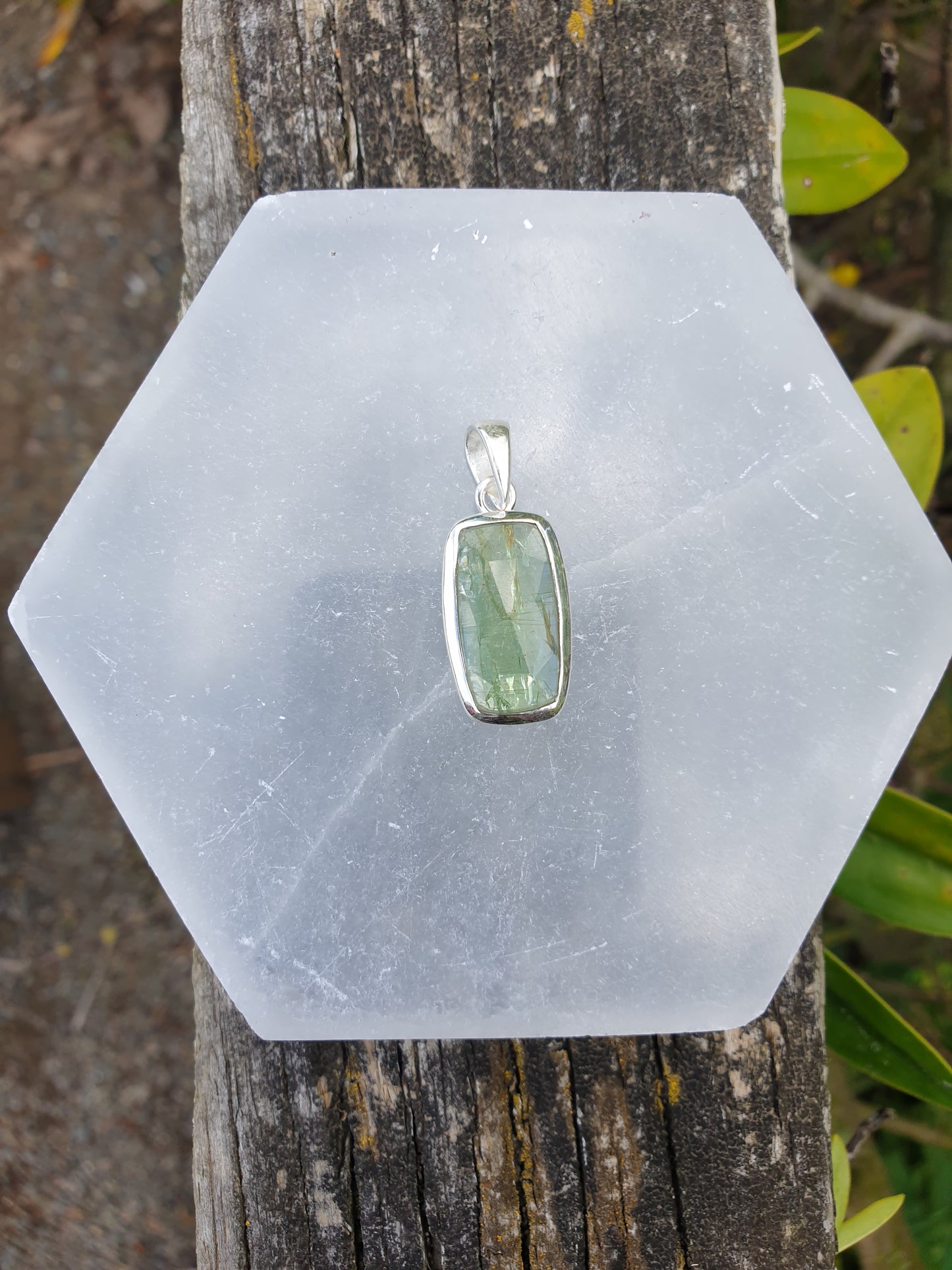 Green Kyanite | Rose Cut Sterling Silver Pendant B