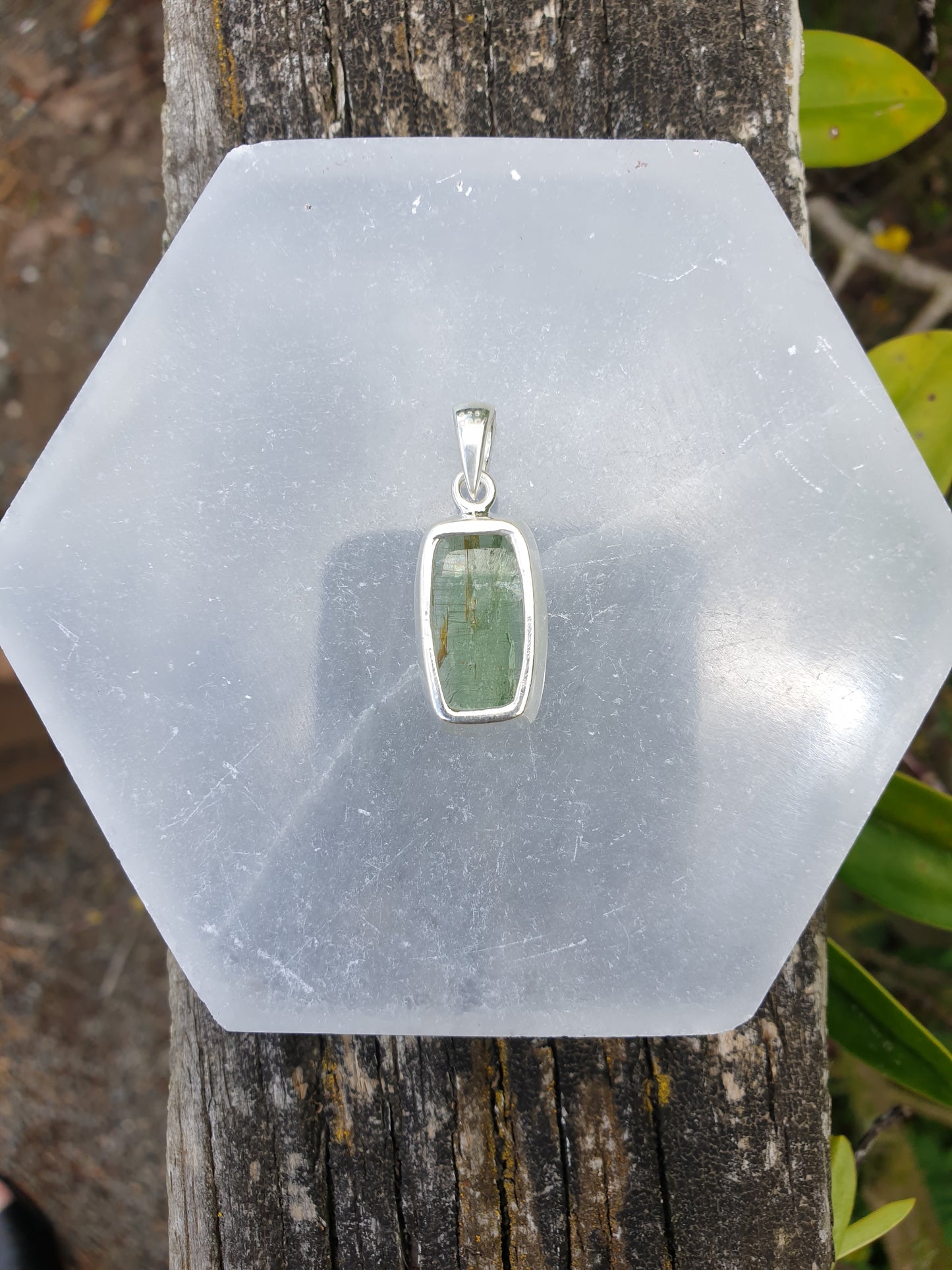 Green Kyanite | Rose Cut Sterling Silver Pendant B