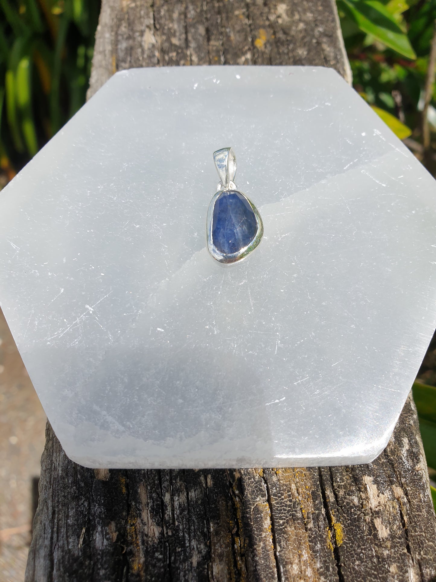 Blue Sapphire | Rose Cut Sterling Silver Pendant C