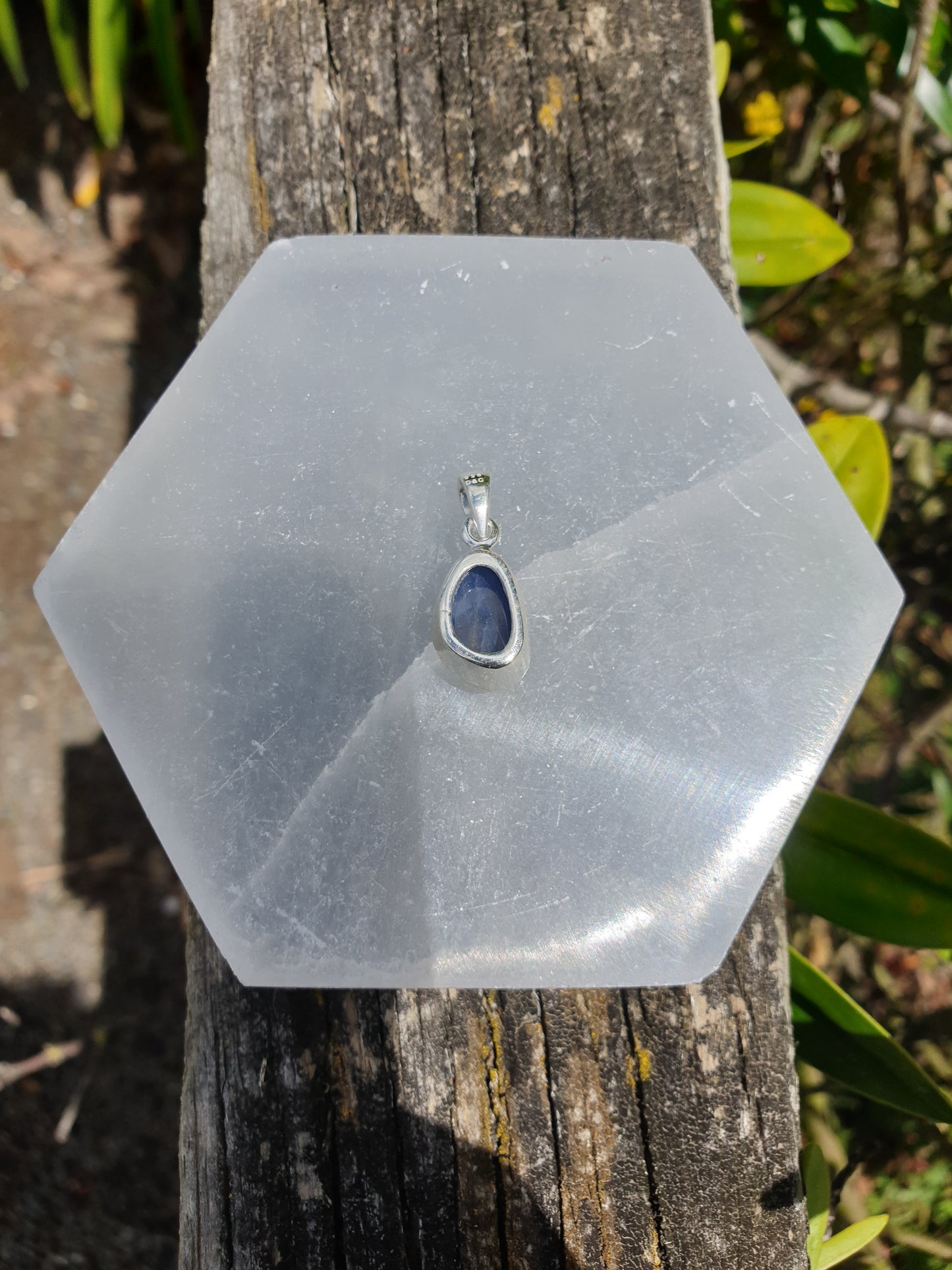 Blue Sapphire | Rose Cut Sterling Silver Pendant C