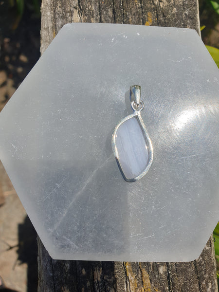 Blue Lace Agate | Polished Sterling Silver Pendant A