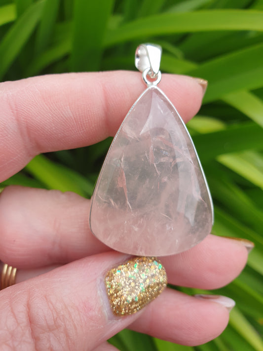 Rose Quartz | Polished Sterling Silver Pendant F