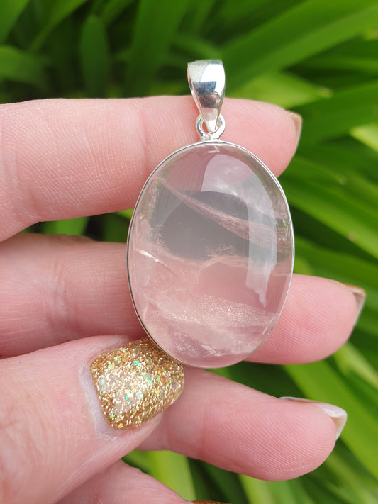 Rose Quartz | Polished Sterling Silver Pendant E