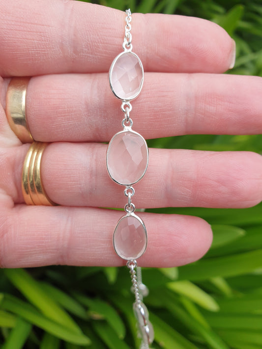 Rose Quartz | Rose Cut Sterling Silver Necklace 60 cm