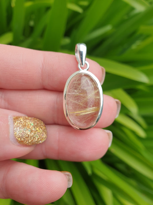 Golden Rutile | Polished Sterling Silver Pendant B