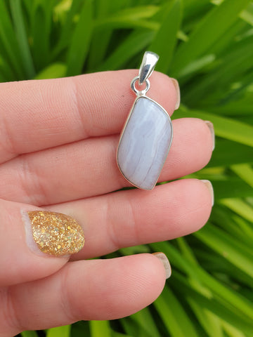 Blue Lace Agate | Polished Sterling Silver Pendant A