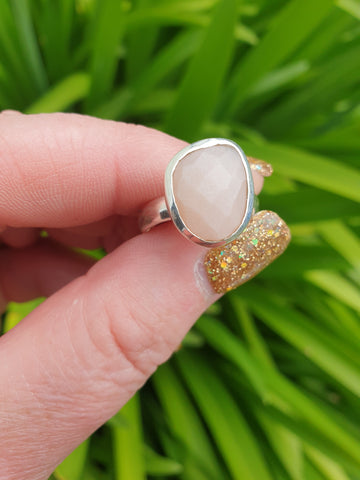 Peach Moonstone | Rose Cut Adjustable Sterling Silver Ring E