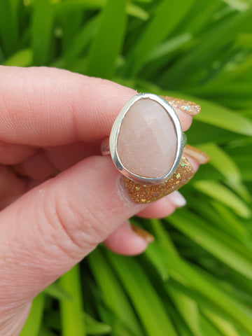 Peach Moonstone | Rose Cut Adjustable Sterling Silver Ring F