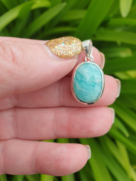 Amazonite | Faceted Sterling Silver Pendant C