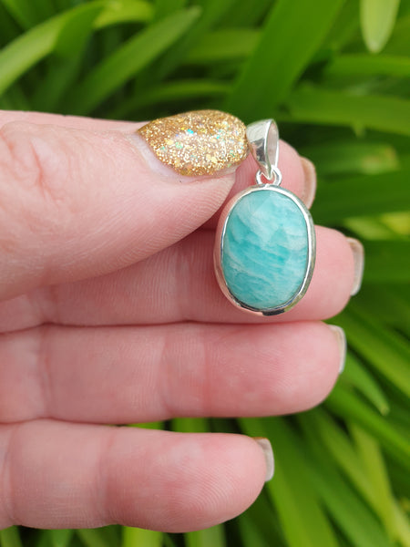 Amazonite | Faceted Sterling Silver Pendant C