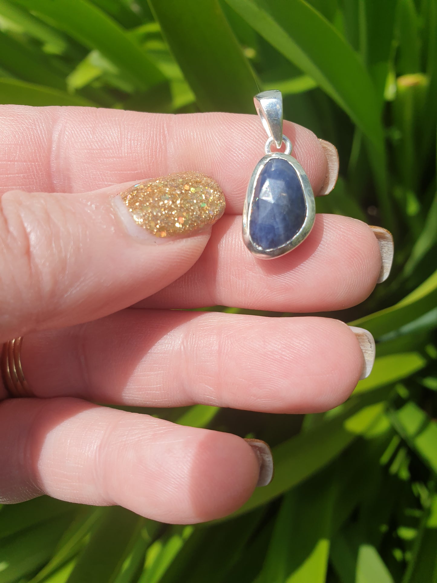 Blue Sapphire | Rose Cut Sterling Silver Pendant C