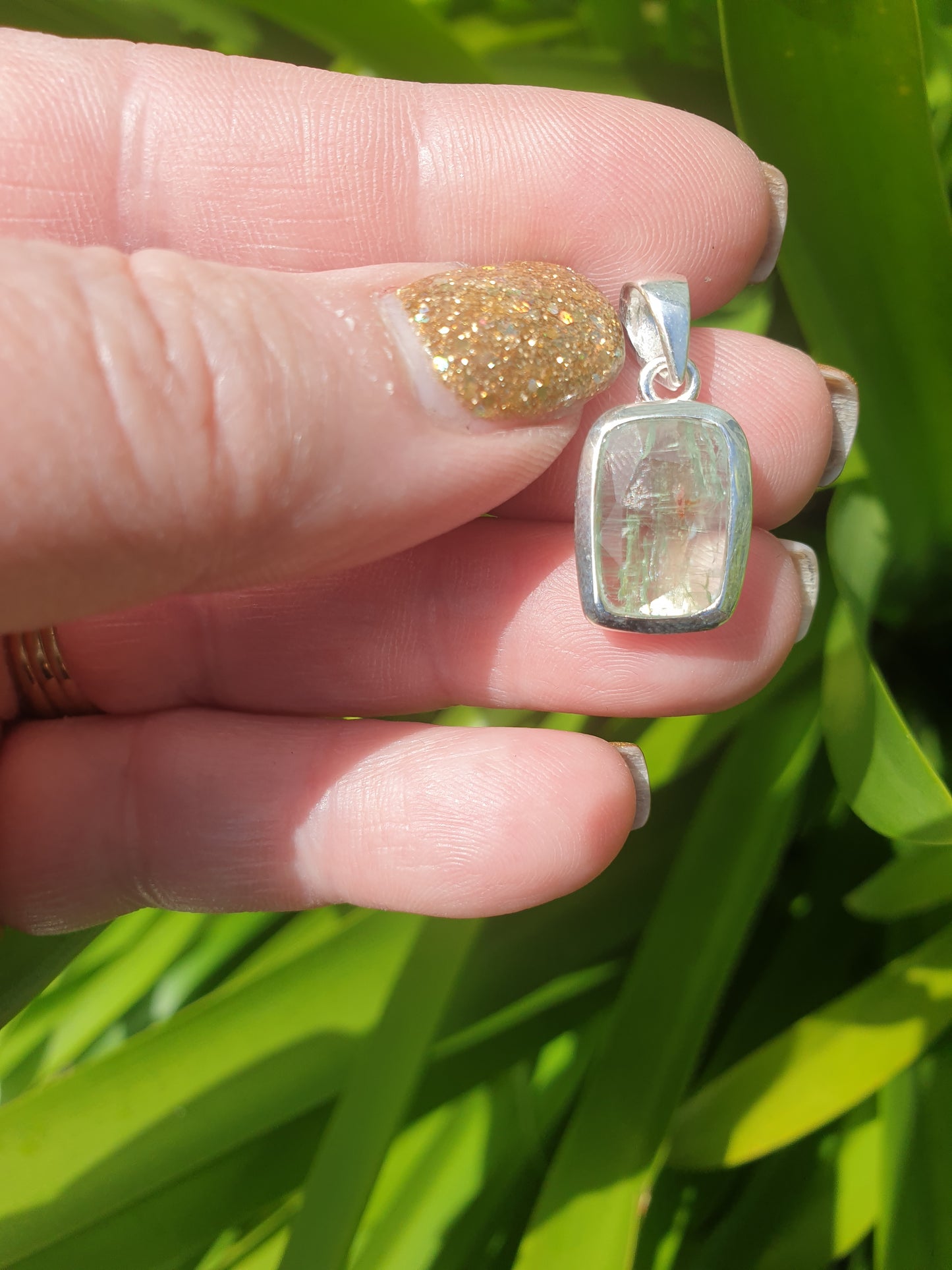 Green Kyanite | Rose Cut Sterling Silver Pendant A