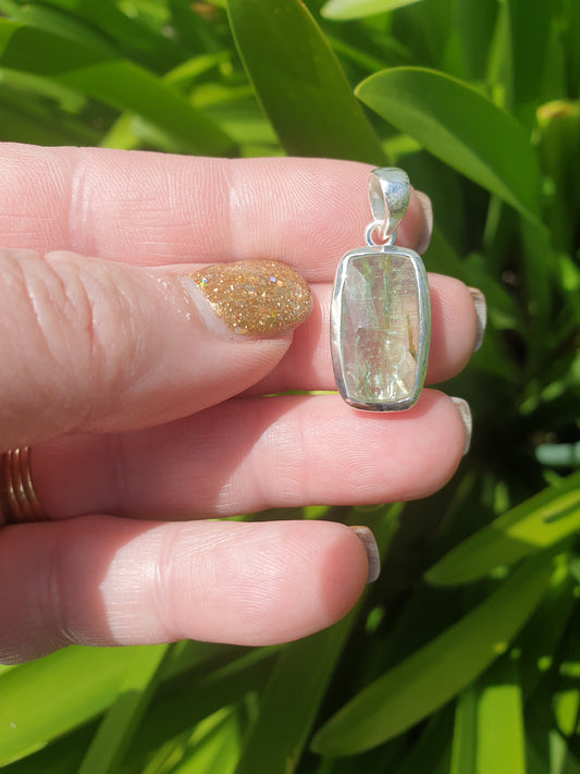 Green Kyanite | Rose Cut Sterling Silver Pendant B