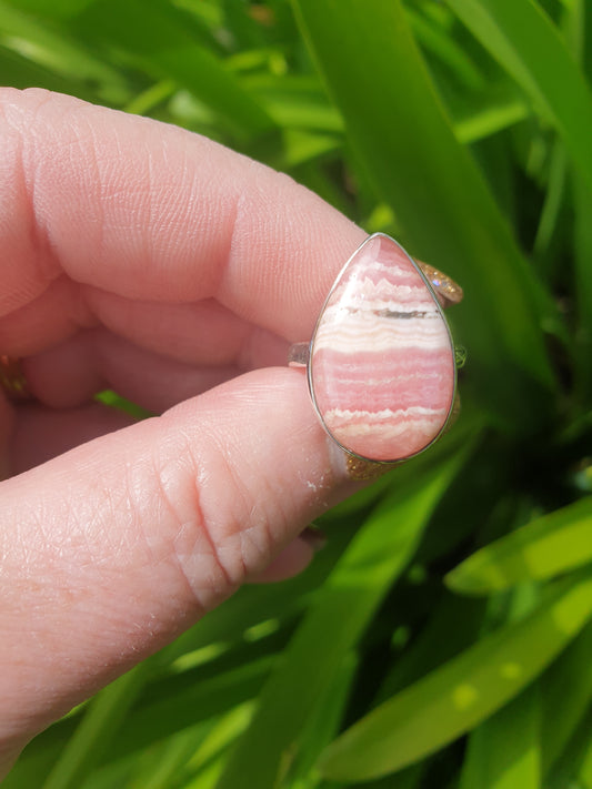 Rhodochrosite | Adjustable Sterling Silver Ring C