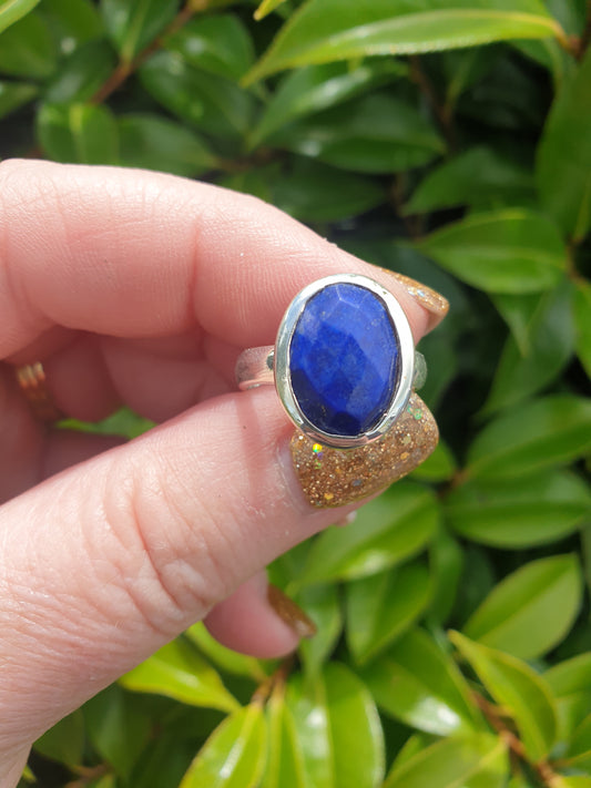 Lapis Lazuli | Rose Cut Adjustable Sterling Silver Ring A