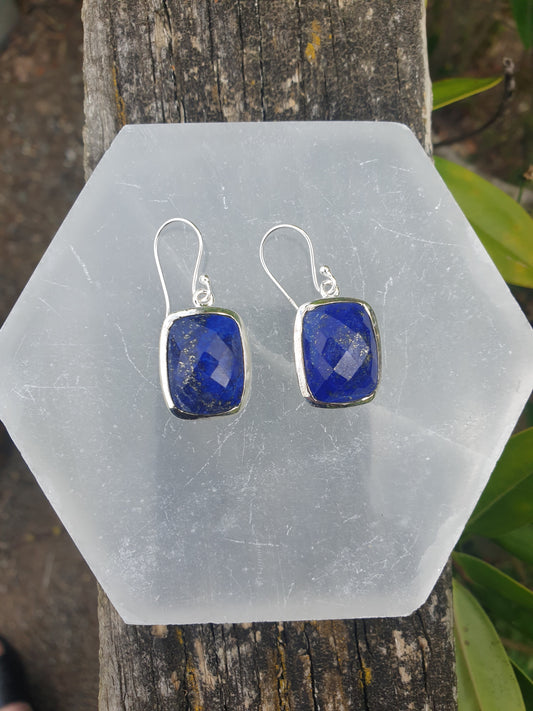 Lapis Lazuli | Rose Cut Sterling Silver Earrings A