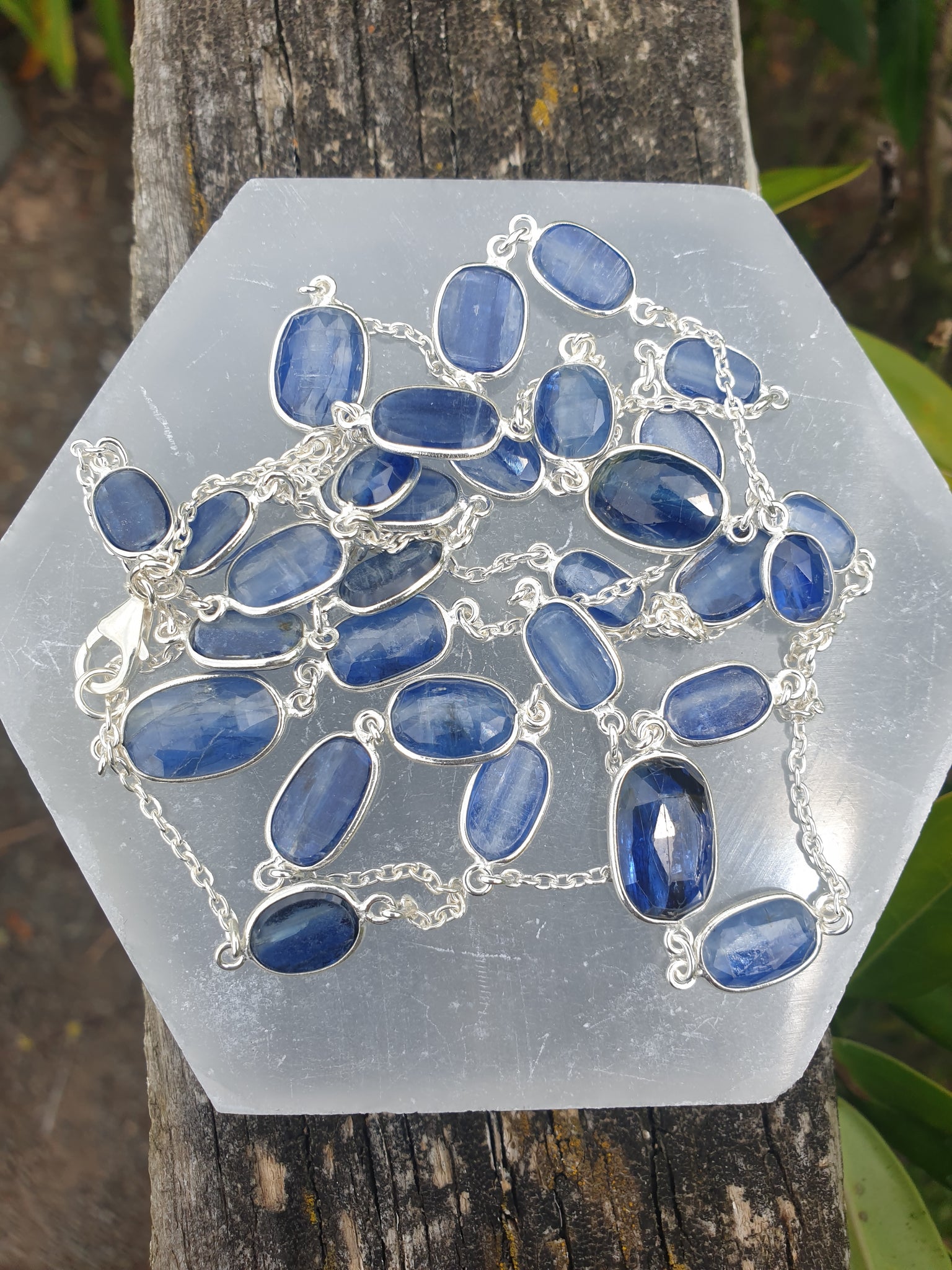 Blue Kyanite | Rose Cut Sterling Silver Necklace 100cm