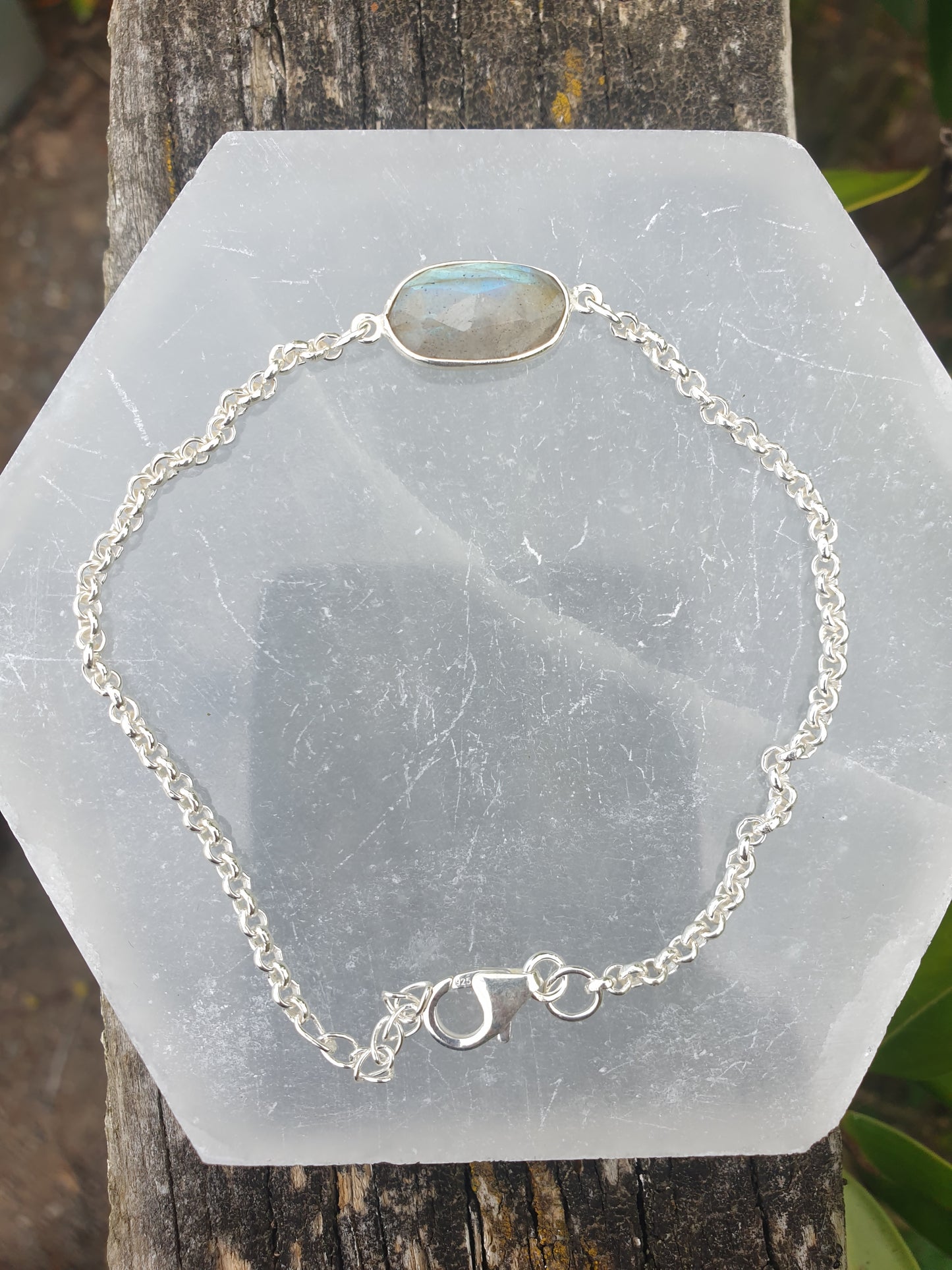 Labradorite | Rose Cut Sterling Silver Adjustable Bracelet C