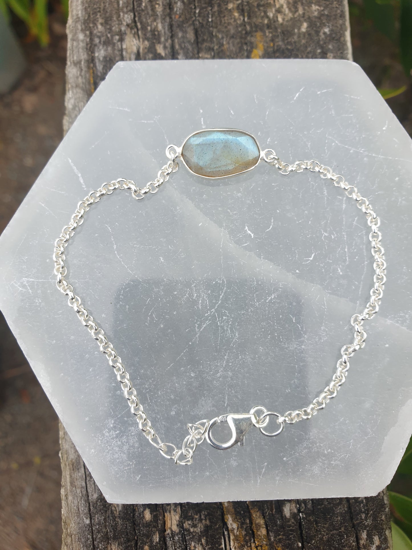 Labradorite | Rose Cut Sterling Silver Adjustable Bracelet C