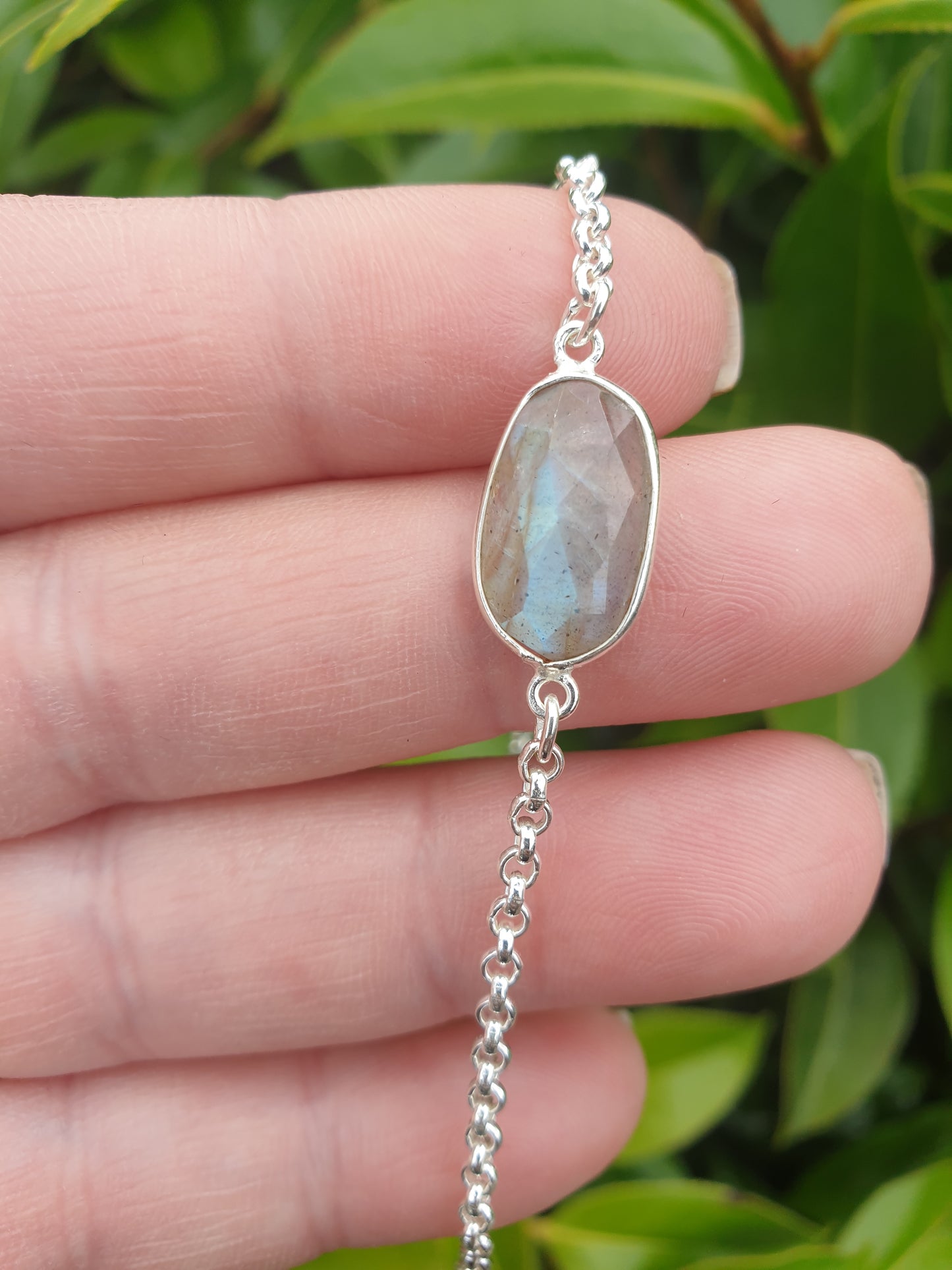 Labradorite | Rose Cut Sterling Silver Adjustable Bracelet C